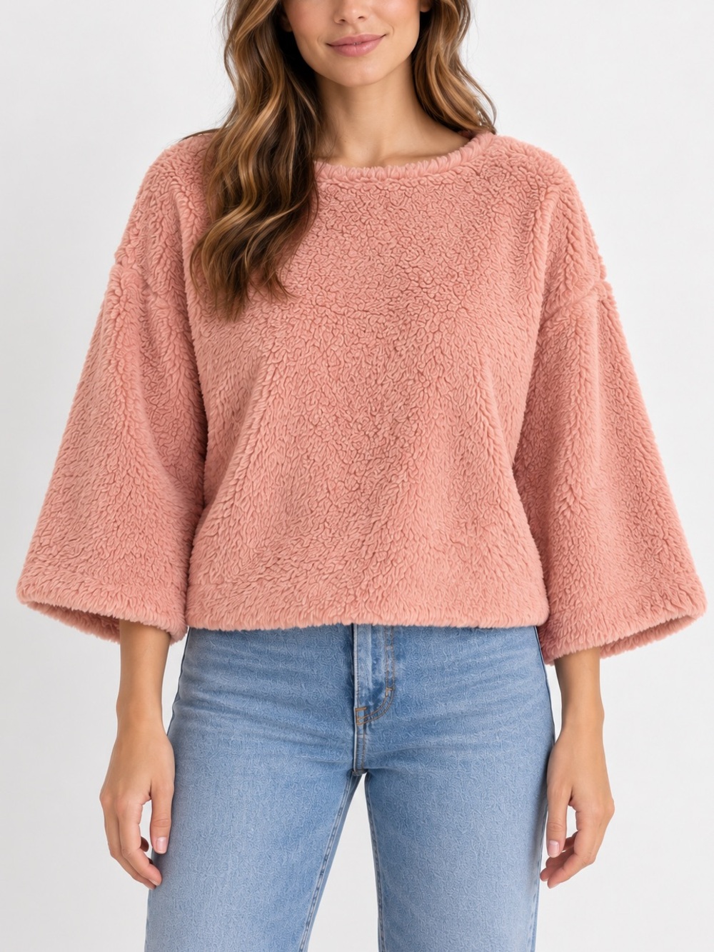 Madewell Superfurry Top XS Pink Teddy Faux Fur Boxy Cropped Pullover K4418